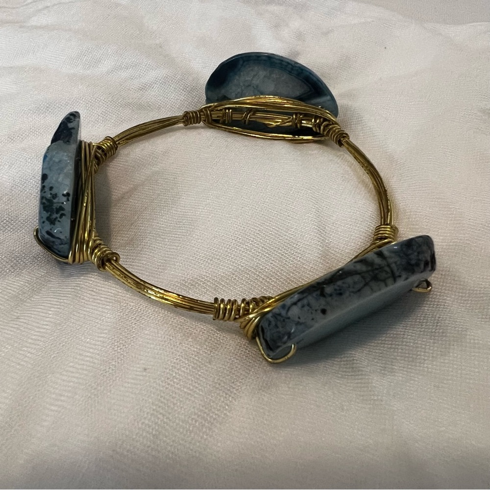 “Bourbon & Bowties” Inspired Wire Bangle Bracelet - Blue Quartz
